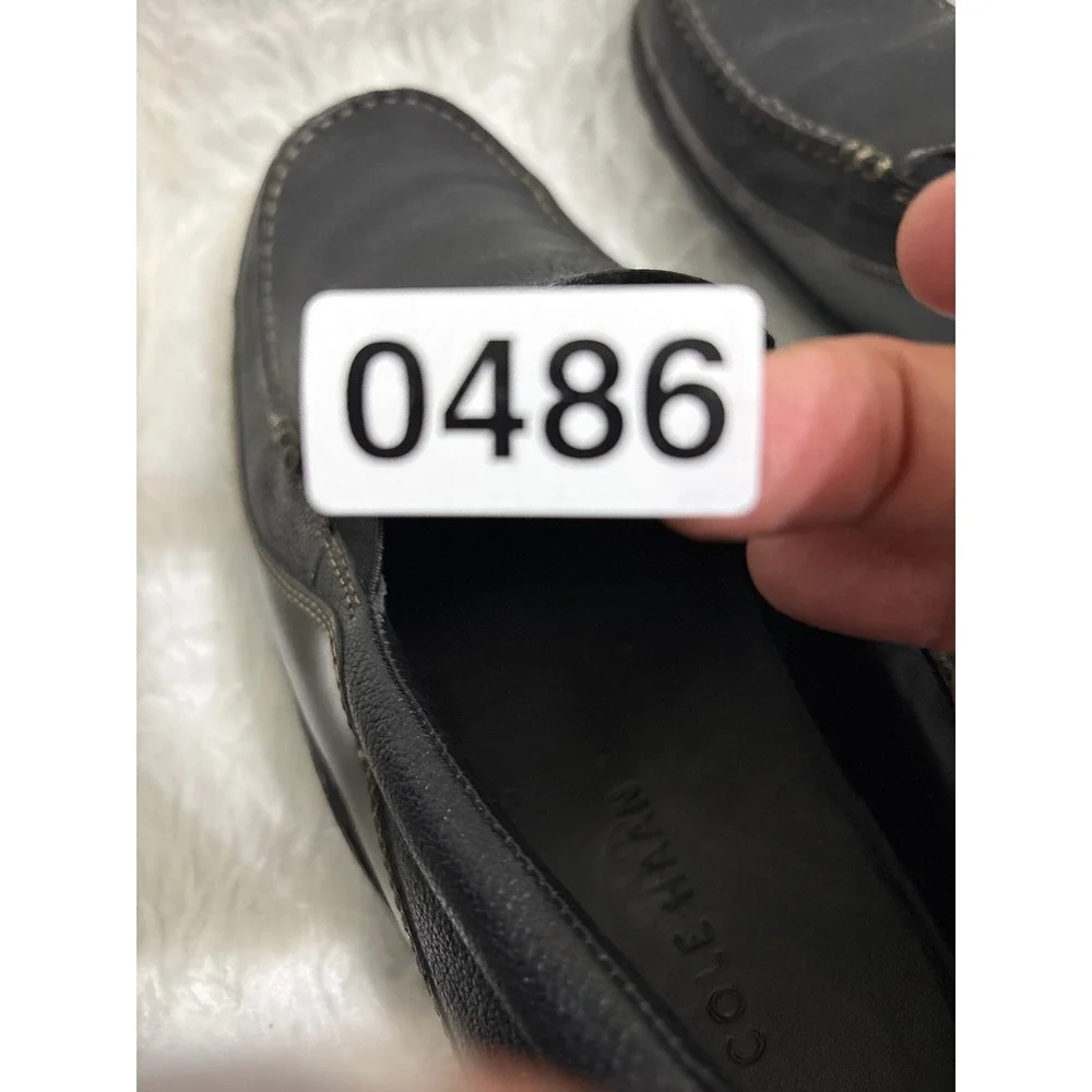 Cole Haan Mens Black Pebbled Leather Moc Toe Slip On Loafers Business Casual